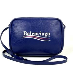 [ прекрасный товар ]BALENCIAGA Balenciaga сумка на плечо акция Logo наклонный .. небольшая сумочка морщина кожа кожа темно-синий синий blue для мужчин и женщин 