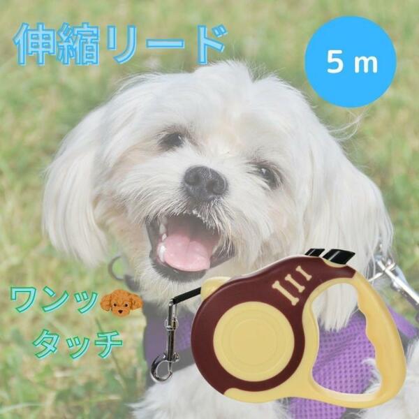 犬用リード 伸縮リード プリン 5m 巻き取り式 ドッグリード ペットリード30