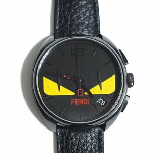 M6149f70　■FENDI フェンディ■　21200G モンスターバグズ クロノグラフ デイト クォーツ 腕時計 ブラック / 黒 レザーバンド メンズ