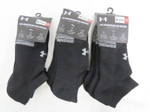 60☆YS☆アンダーアーマー UNDER ARMOUR UAヒートギア ノーショー メンズソックス 27-29cm 9足セット 黒☆0513-571B