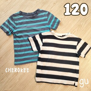 120 gu Cherokee GU マリンボーダーの半袖Tシャツ２枚セット　青 白ボーダー　トップス　まとめて　男の子