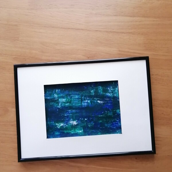 原画【森の海】抽象画インテリア　絵画　手書き　現代アートパネル　緑白青
