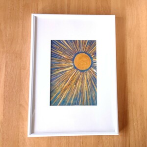 Art hand Auction 원화 [Shining Sun No.4] 추상 인테리어 페인팅, 손으로 그린 아트 패널, 블루 골드 파워, 해, 황금의, 삽화, 그림, 아크릴, 깊은 상처