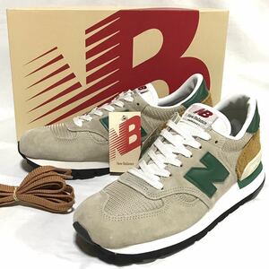 【新品】NEW BALANCE 990v1 USA製ニューバランス 990 メンズ スニーカー US9 1/2 27.5㎝ タン×グリーン スエード アメリカ製 80s復刻 正規