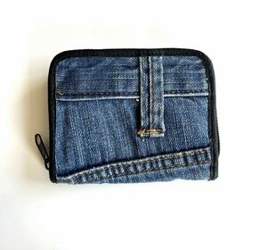 * free shipping * new goods Denim remake purse hand made Mini purse compact purse round fastener unisex one point thing ③