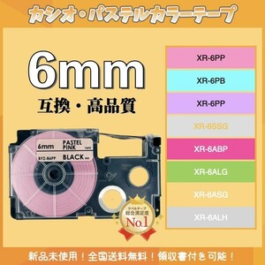 ネームランド CASIO カシオ XRラベルテープ互換6mmＸ8m ピンク4個
