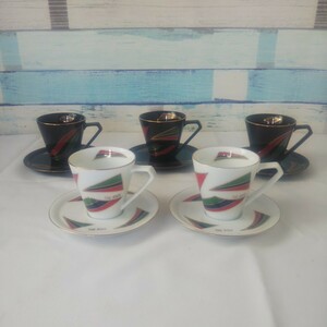 美濃焼 花づくし絵変りコーヒー碗皿5枚組 コーヒーカップ 金彩 茶器 