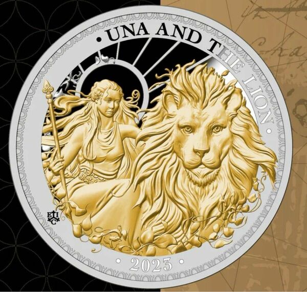 2023年セントへレナ　ウナとライオン　純銀　1オンス　金メッキプルーフ銀貨