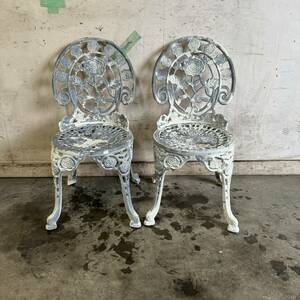 * Gifu departure garden chair / 2 legs set / painting coming off somewhat equipped / antique / chair / garden / outdoors / terrace / present condition goods R6.5/13*