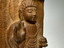 DH312 △ 仏教美術　彫刻家　牧田裕次作　極細密彫刻 木彫 阿弥陀如来立像　H26cm_画像7