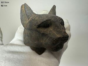 DH329 △ 古代エジプト　猫頭残欠　発掘品　古陶器　古美術　ミイラ