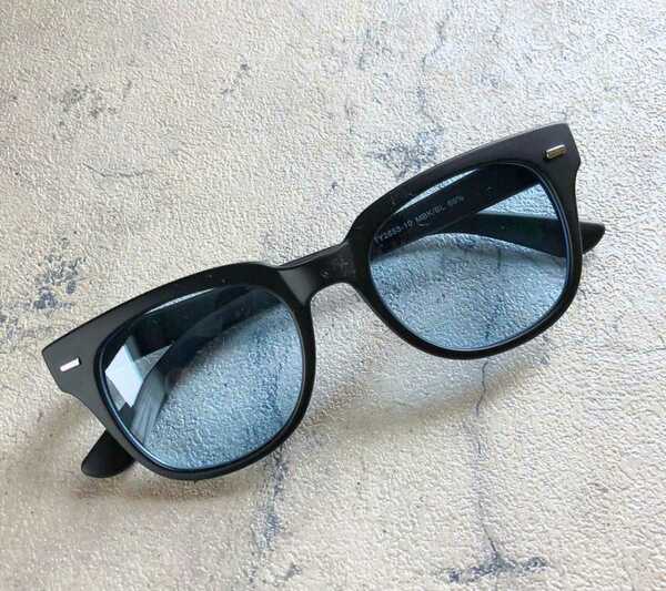 未使用●サングラス マットブラック×ライトブルー バイカーシェード 眼鏡 メガネ ウェイファーラータイプ