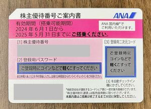 ANA 株主優待番号 (45〜60%割引き／期間・目的地により異なる)(2024年6月1日から2025年5月31日まで)