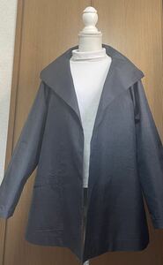 着物リメイク 藍色系　シンプル　大島のフード付きジャケット　L〜LLサイズ