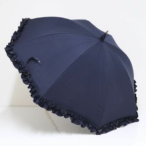 日傘 サンバリア100 完全遮光日傘 USED美品 ネイビー フリル UV 遮光 遮熱 Mサイズ 55cm S0673