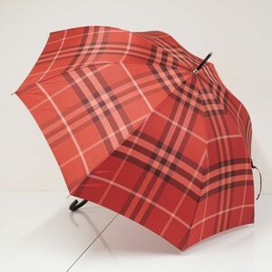 傘 BURBERRY バーバリー USED美品 チェック レディース レッド ジャガード ジャンプ 高級 60cm S0751