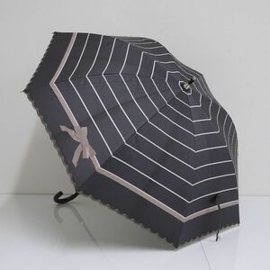 晴雨兼用日傘 LANVIN en Bleu ランバンオンブルー USED美品 リボン ボーダー ブラック 遮光 遮熱 UV 紫外線対策 かわいい 47cm A0852