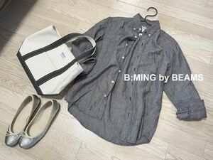 B:MING by BEAMS　ビーミングバイビームス｜ベルギーリネンボタンダウンシャツ　ダークグレー　S｜麻100％　長袖