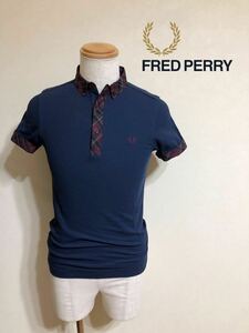 [ новый товар ] FRED PERRY Fred Perry кнопка down олень. . рубашка-поло tops размер XS короткий рукав тонкий Fit хит Union темно-синий 