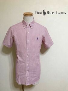 【新品】 Polo Ralph Lauren ポロ ラルフローレン ボタンダウン シャツ ストライプ トップス サイズS 半袖 170/92A 赤白