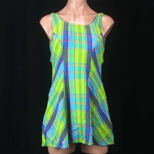 U9182* skirt check pattern swimsuit One-piece yellow green green lady's 11L made in Japan swim swim Pooh ruby chi sea 