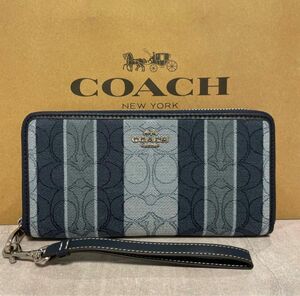 新品　COACHコーチ　長財布　レディース メンズ シグネチャー ネイビー