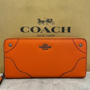 新品　COACH 長財布　コーチ　長財布　レディース　オレンジ シルバー