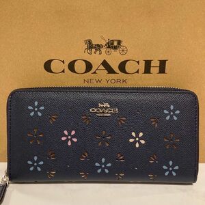 新品　COACH長財布　コーチ　長財布　レディース メンズ ネイビー ブラウン 花柄