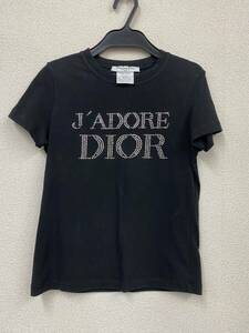 ! free shipping Dior Christian Dior rhinestone short sleeves T-shirt cut and sewn black size 40 France made Christian Dior