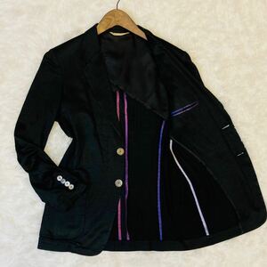  beautiful goods! Paul Smith collection linen. tailored jacket color piping 2B blaser flax made in Japan spring summer M black black Paul Smith