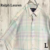 Ralph Lauren　ラルフローレン 半袖ボタンタンダウンシャツ　メンズLサイズ BD　ロゴ刺繍　夏_画像1
