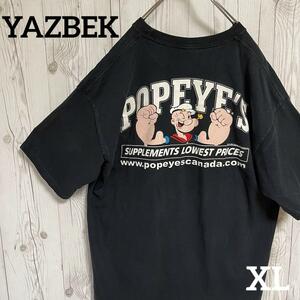 ポパイ　POPEYE　半袖Tシャツ　ブラック黒　XLサイズ　バックプリント　アメリカコミックキャラクター　デカプリント　YAZBEK