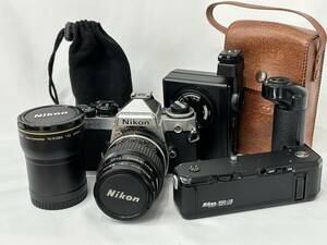 【ジャンク扱い】ニコン Nikon FE2 フィルムカメラ　セット　Micro-NIKKOR 55mm 1:2.8 Tele Converter　モータードライブ　SPEEDLIGHT