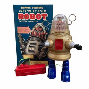 HAHA TOY поршень action робот Showa Retro Vintage жестяная пластина робот жестяная пластина игрушка робот PISTON ACTION ROBOT Gold переиздание 