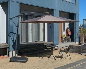  Brown hanging parasol 3m base set -ply stone attaching Cafe manner sunshade shade garden parasol UV cut UV resistance BD985