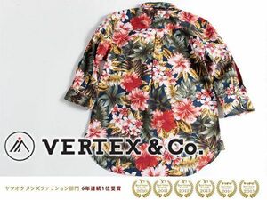 【新品ブランド品】送料無料 メンズ 春夏 VERTEX&Co. バーテックス メンズブロードシャツ Mサイズ 綿100％ 7分袖 アロハ柄 プリント V0448