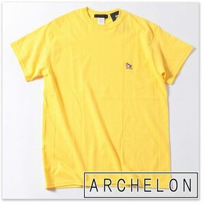 【新品ブランド品】送料無料 ARCHELON アーケロン カメ亀ワンポイント刺繍 綿コットン 半袖 メンズＴシャツ カットソー Sサイズ 黄色 F2706