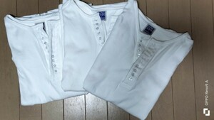  人気！3枚 LONG JOHN USA製 白　10ボタン 長袖Tシャツ ロンT ヘンリー ロングジョン ホワイト 無地 アメリカ製 希少