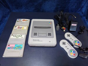  nintendo Super Famicom middle period body beautiful goods immediately ... set adaptor controller connection cable SFC soft 4ps.@Nintendo