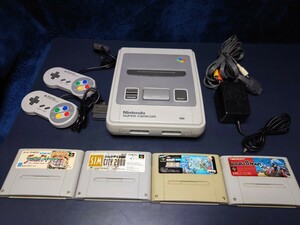 任天堂 スーパーファミコン 後期 美品 すぐ遊べるセット コントローラー ケーブル アダプタ SFC ソフト4本