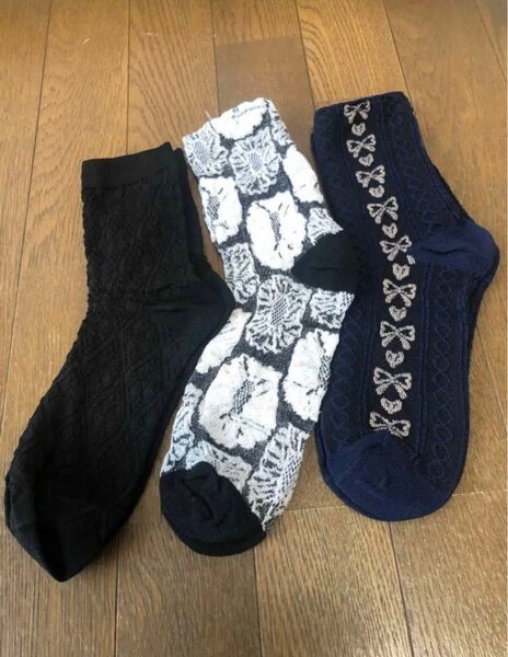 NEW!モノトーンセット リボン柄ソックスブルー系 お洒落 ローラアシュレイ ボタニカル 北欧好き