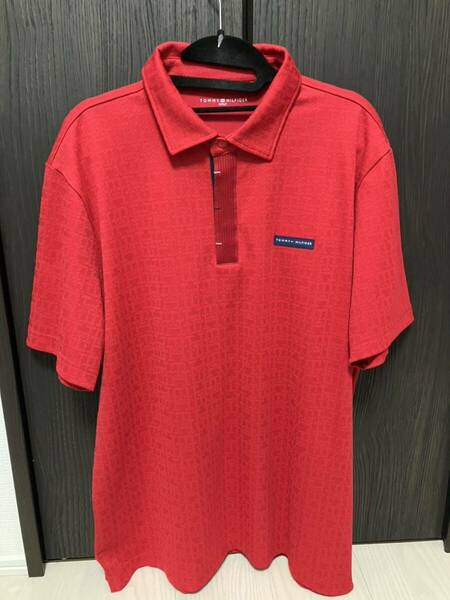 【定価13750円】TOMMY HILFIGER GOLF MEN レッド ロゴジャカード 半袖ポロシャツ XL