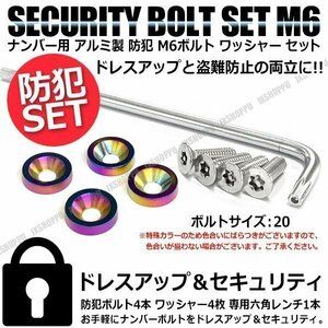 送料0円 盗難防止 ナンバーボルト 4本セット [カラフル] [20] ステンレス トルクスネジ カラー アルミ ワッシャー ナンバープレート ボルト