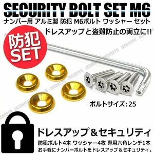 送料0円 盗難防止 ナンバーボルト 4本セット [ゴールド] [25] ステンレス トルクスネジ カラー アルミ ワッシャー ナンバープレート ボルト