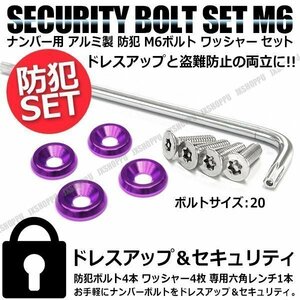 送料0円 盗難防止 ナンバーボルト 4本セット [パープル] [20] ステンレス トルクスネジ カラー アルミ ワッシャー ナンバープレート ボルト