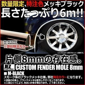 送料0円 フェンダーモール 幅:8mm 長:6m [メッキブラック] ビス付き ツライチ ハミタイ ドレスアップ 保護 フェンダー 外装 艶 車 汎用