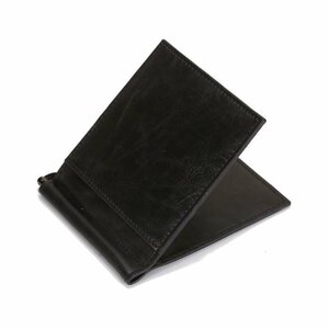 送料0円 カードケース 001 [ブラック] 二つ折り スキミング防止 RFID マネークリップ 薄型 カード入れ 札ばさみ PU メンズ レディース