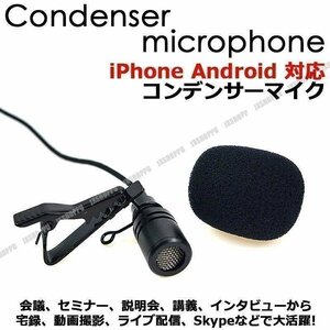 送料0円 コンデンサーマイク iPhone Android 対応 スマホ スマートフォン タブレット ウインドスクリーン 音 全指向性 高性能 クリップ