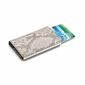 送料0円 カードケース 002 [ヘビ柄白] スキミング防止 RFID マネークリップ メンズ レディース 薄型 スライド式 アルミ製 磁気防止