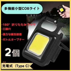 LED ライト　ミニランタン　2個セット　懐中電灯 キーホルダー COB カラビナ　マグネット　TYPE C充電　充電ケーブル付き